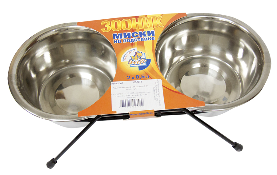 Комплект подставка низкая с мет.мисками (2 х 0,5л), чёрная