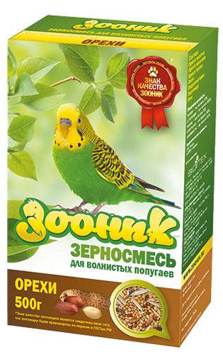 Зерносмесь д/волнистых попугаев "С орехами" Классик Зооник 500гр*14