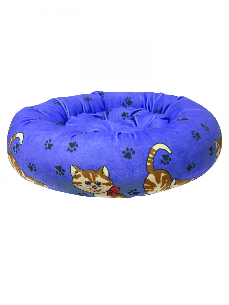 Лежанка круглая с подушкой "кошки", голубой велюр (480х480х150)