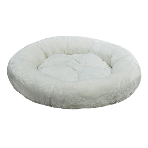 Лежанка круглая с подушкой, белый мех (480х480х150)