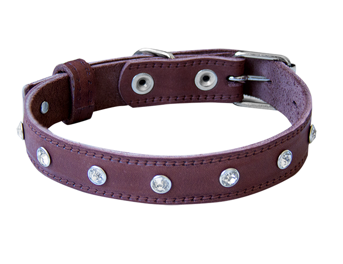 Ошейник с украшениями 20мм (кожа, стразы), 32-41см, серия "ЭКО"