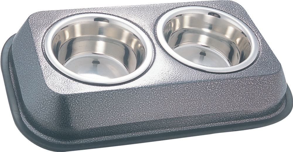 Кормушка Twin металл. двойная овальная (серая), 2*0.85л (9022)