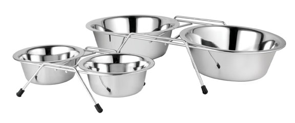 Комплект подставка низкая с мет.мисками (2 х 0,35л), никель