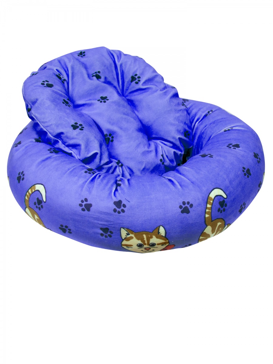 Лежанка круглая с подушкой "кошки", голубой велюр (480х480х150)